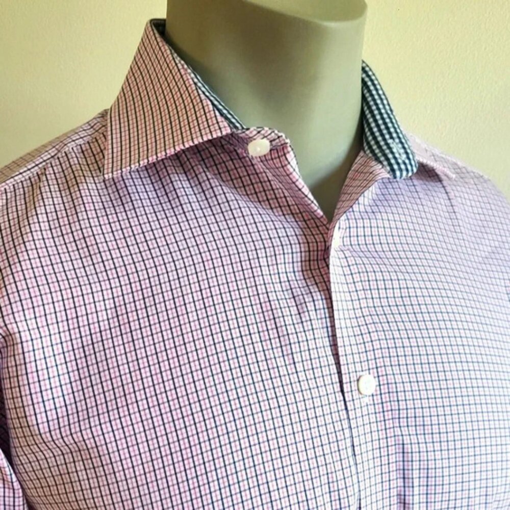 HAWES & CURTIS Dress Shirt pink and navy gingham
